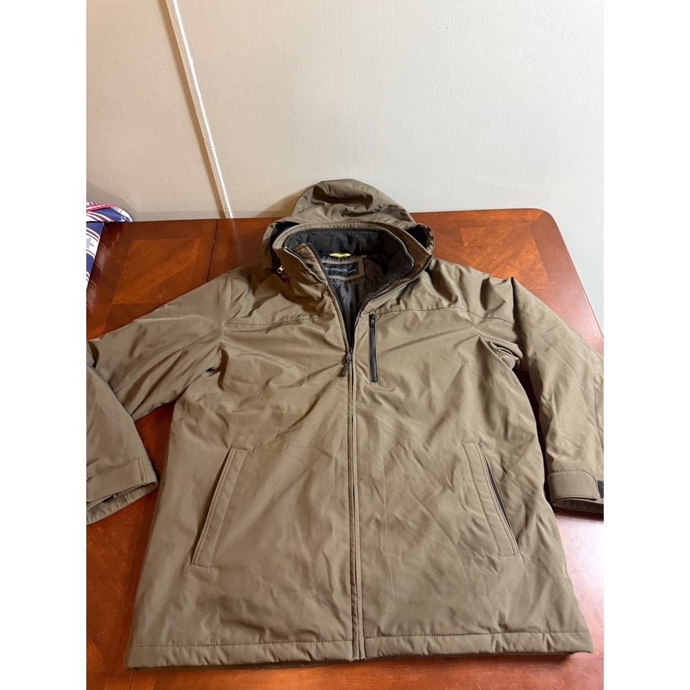 Weatherproof Mens XL Softshell Hooded Jacket Olive Green Full Zip Fleece Lined